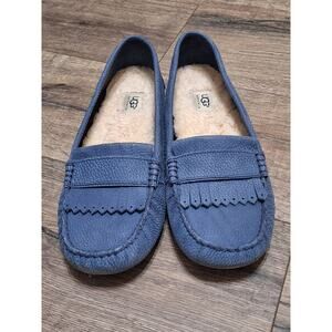 UGG lonna pebbled suede sheepskin light blue driving loafers womens 12